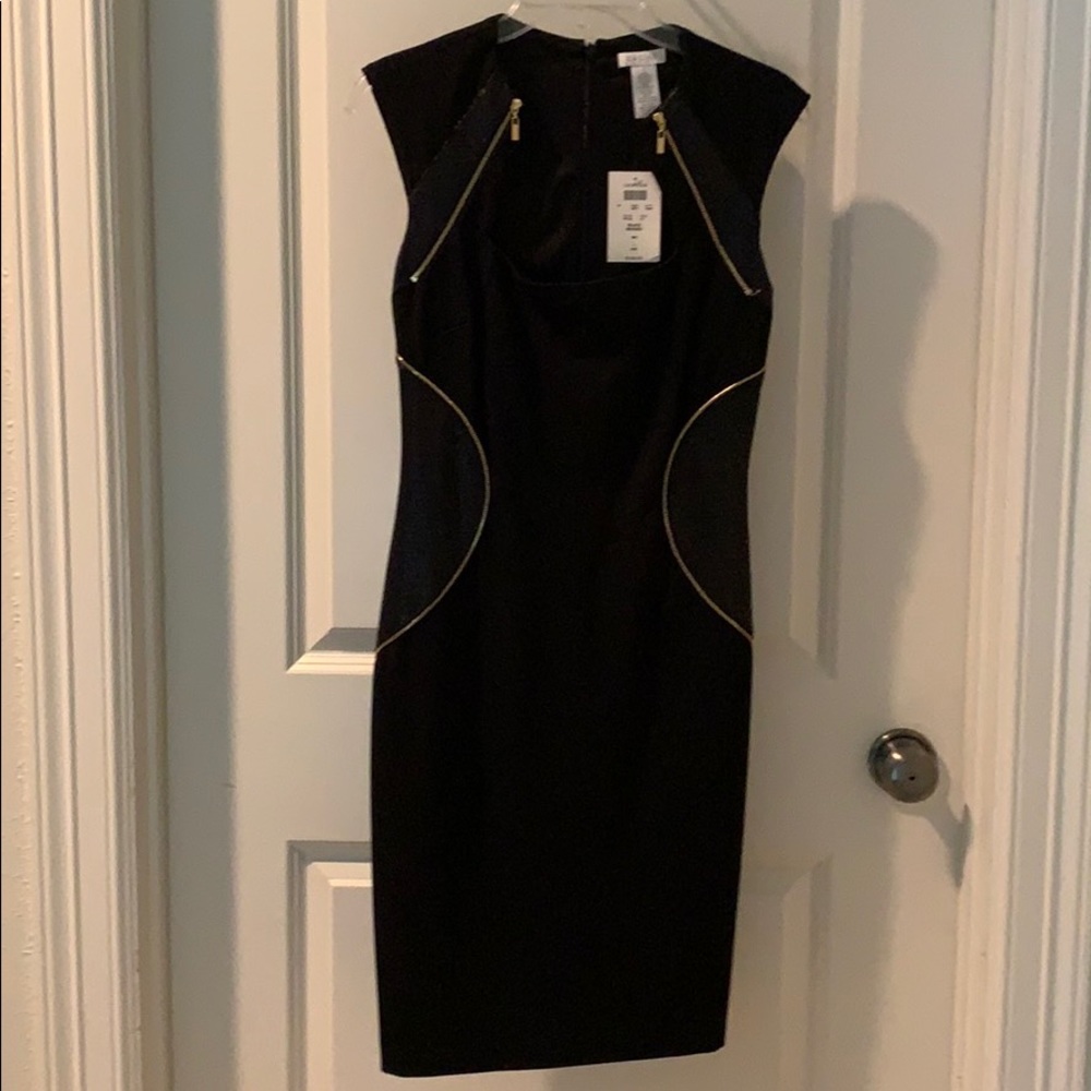 NWT Caché Black Dress Gold Zippers Snake Detail Mob Wife $168